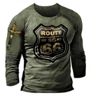 Новинка весна-осень 2021, Классическая мужская футболка в стиле ретро с круглым вырезом, повседневная спортивная футболка в стиле Харадзюку с длинными рукавами и 3D принтом Route 66