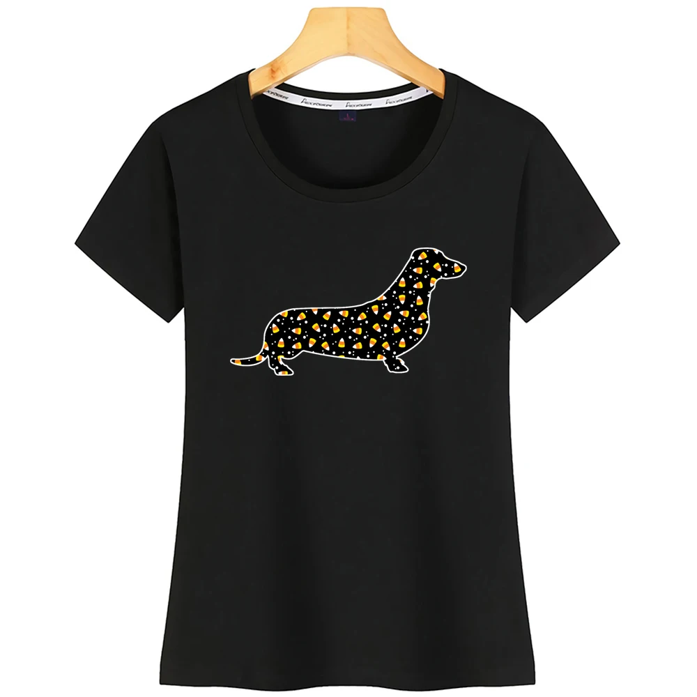 Топы Футболка женская на Хэллоуин такса летняя белая хлопковая футболка |