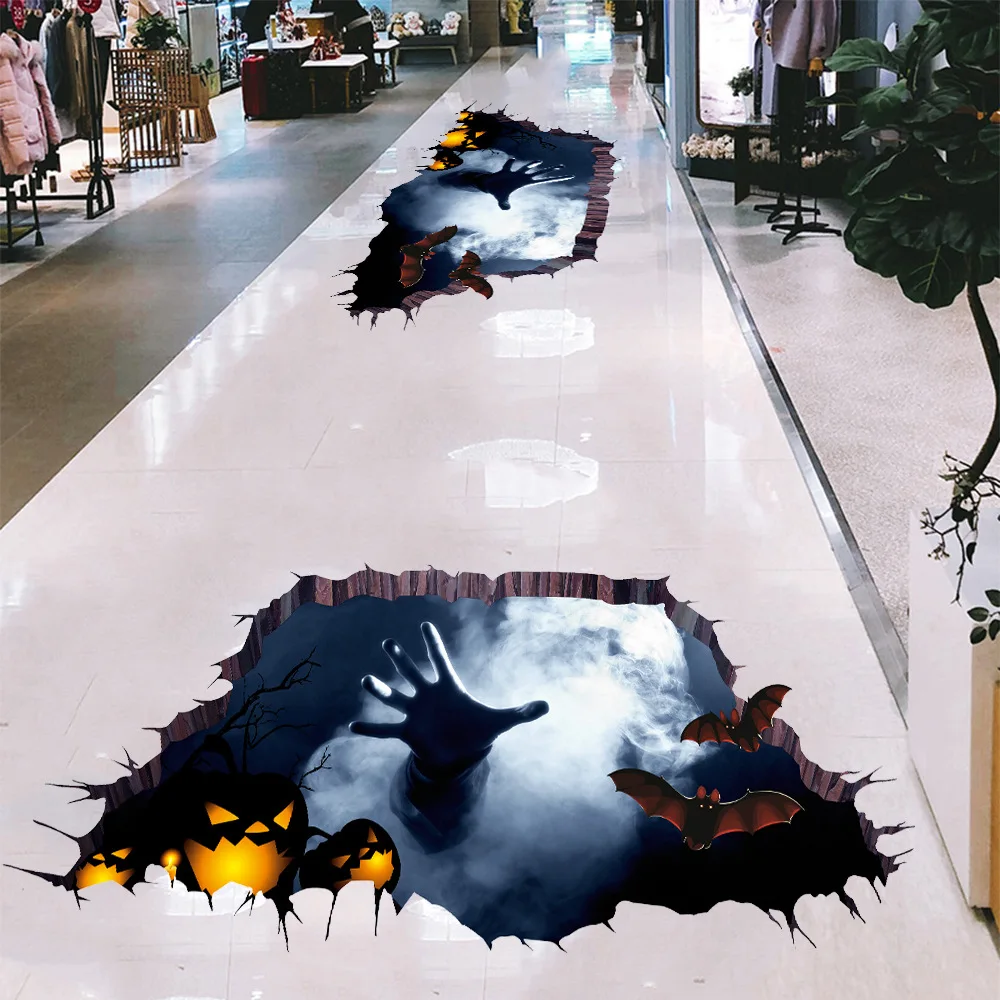 3D вид Хэллоуин Наклейка на стену пол наклейка стеклянный оконная дверь фоновое