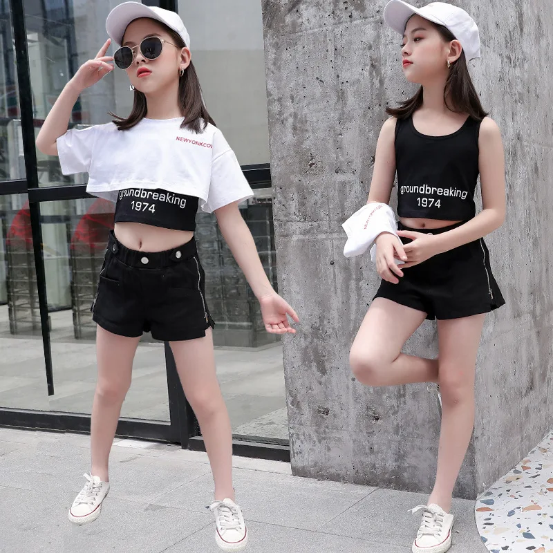 

Children's Clothing Suits Baby Girl Short-Sleeved Letter Printing Girls T-Shirt Shorts Suit Children's Summer Three-Piece Suit