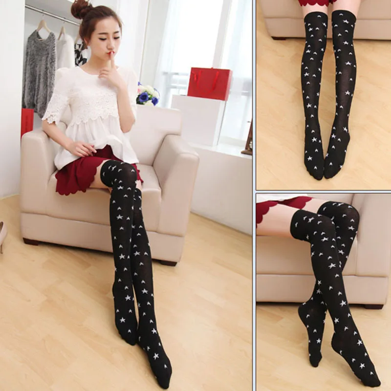 1 пара женские Хлопковые гольфы в горошек с принтом виде звезд милые для девочек