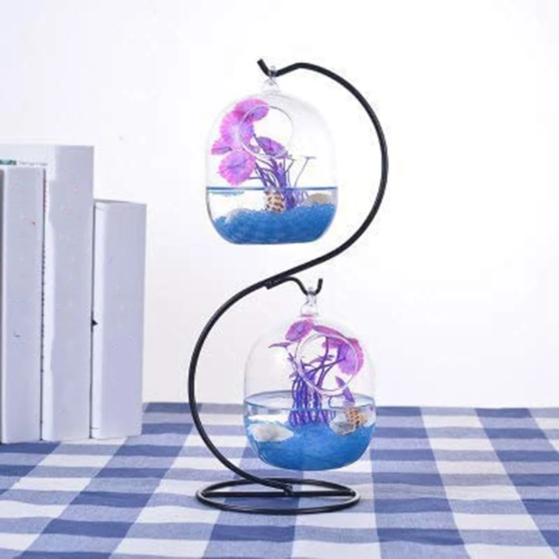 

3 Pack Hanging Plant Glass Stand Flower Holder for Landscape Garden Decor (S Shape Stand)