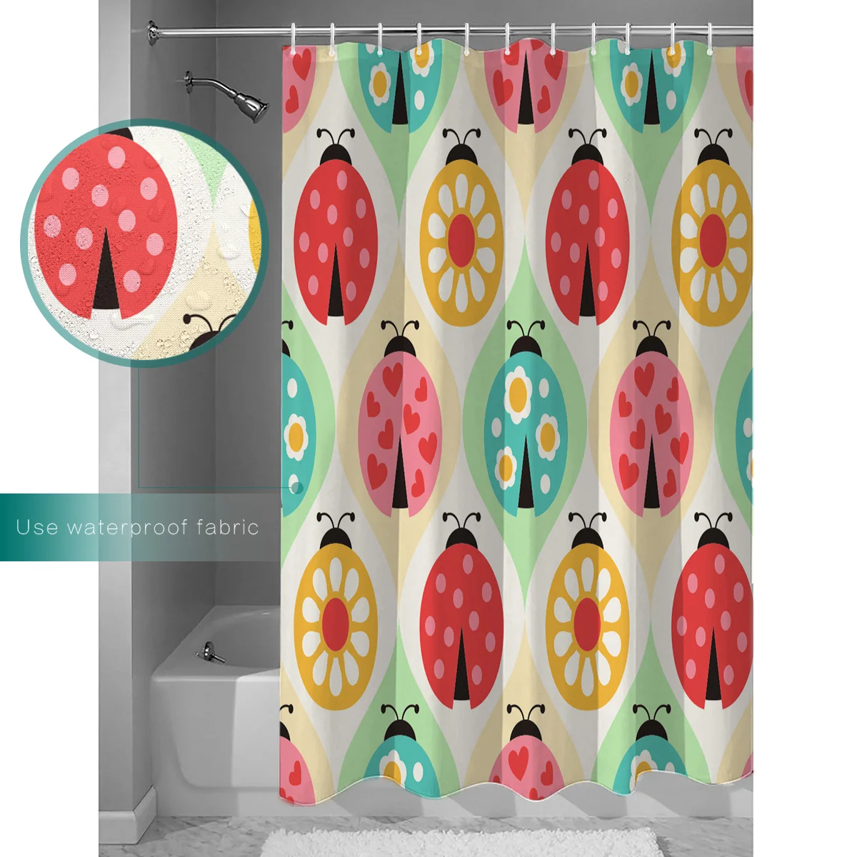 Божья коровка мультфильм красочный занавеска для ванной из полиэстера ткань