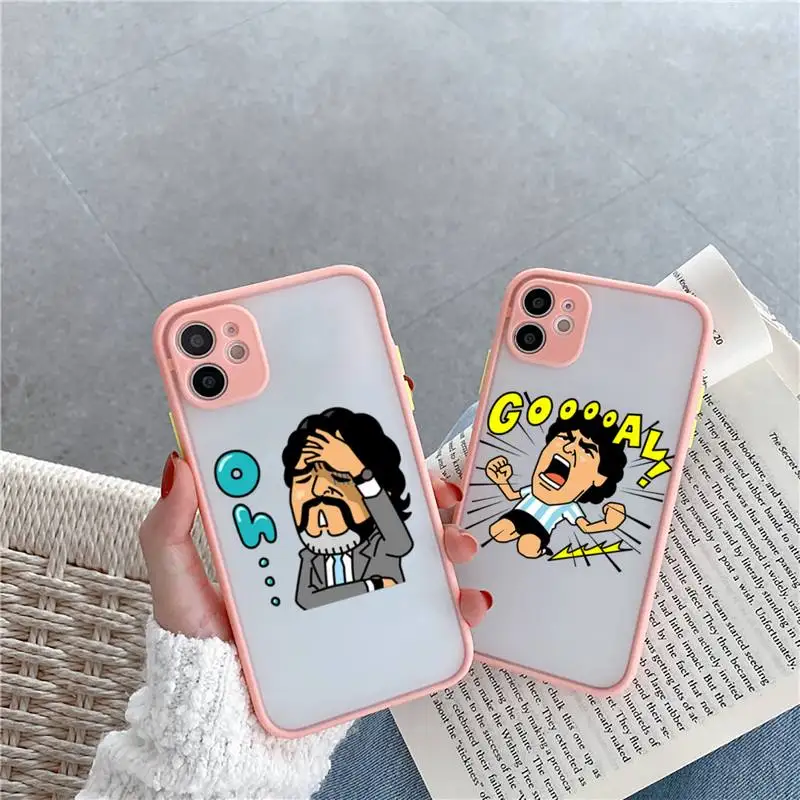 

Diego Armando Maradona Argentina Phone Case For iPhone 12 11 Mini Pro XR XS Max 7 8 Plus X Matte transparent Pink Cover