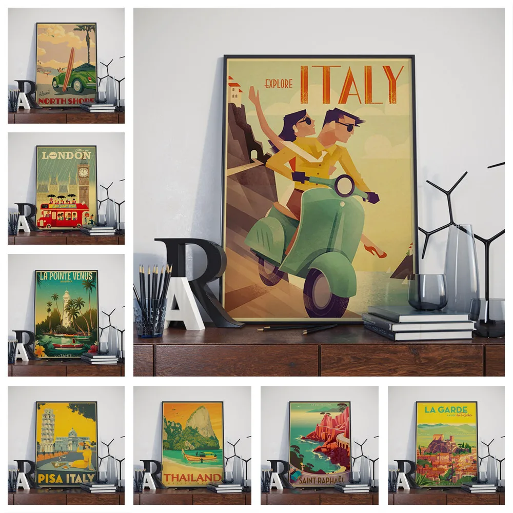

Постер в стиле ретро в европейском и американском городах для путешествий и фильмов, семейный настенный художественный постер для бара и ка...