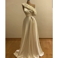elegant one shoulder prom dress flower solid color satin floor length mermaid gown custom made plus size party evening dresses