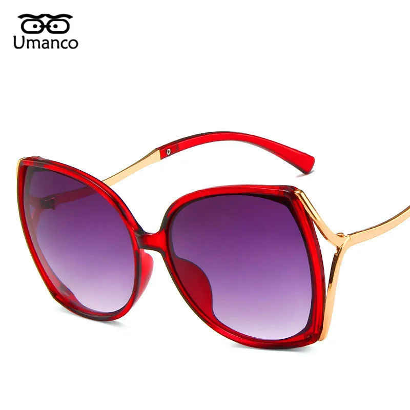 

Umanco 2021 Hot Trendy Luxury Oversized Sunglasses For Women Metal Frame AC Lens Brand Goggle Beach Travel Female Shades Gifts