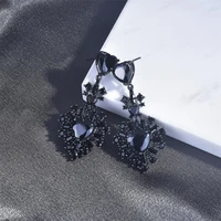 kofsac vintage black full zircon heart drop earring gothic girl jewelry 925 sterling silver earrings for women party accessories