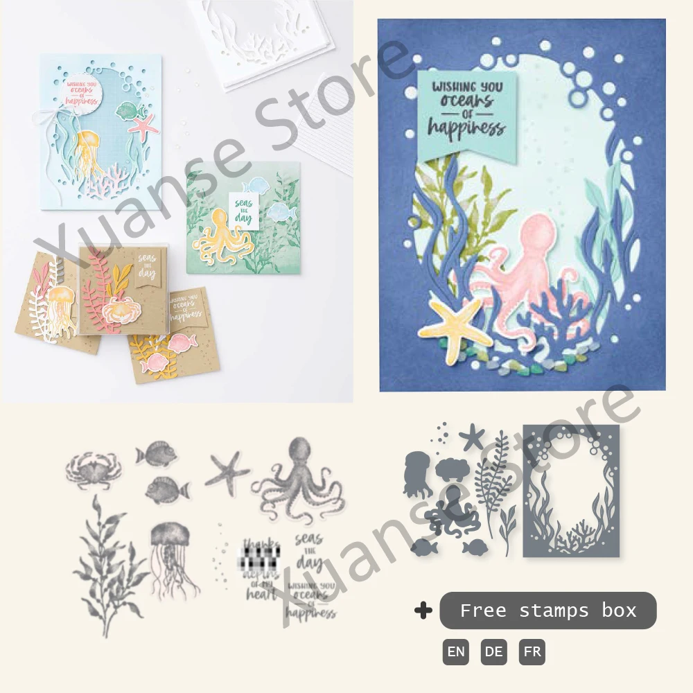 

Sea Animals Metal Cutting Dies Clear Stamp Octopus Starfish Jellyfish DIY Scrapbooking Stencil Dies Stamps For Cards Album