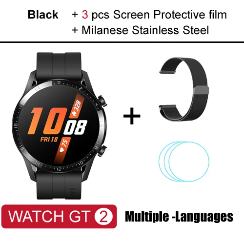 Black add strap Смарт-часы huawei GT 2, Bluetooth 5,1, умные часы, 14 дней работы от батареи, телефонный звонок, частота сердечных сокращений для Android iOS - Цвет: Black add strap