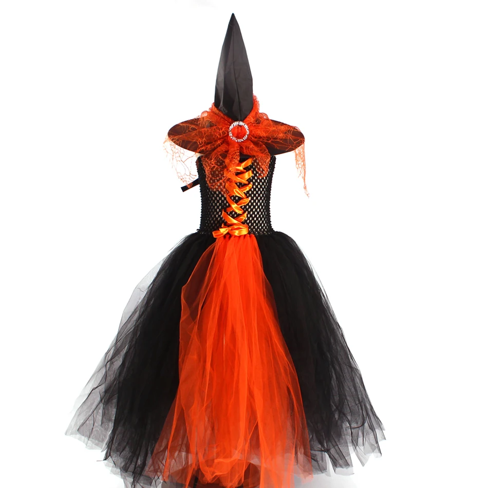 Платье ведьмы на Хэллоуин для девочек страшные костюмы с волшебной шляпой
