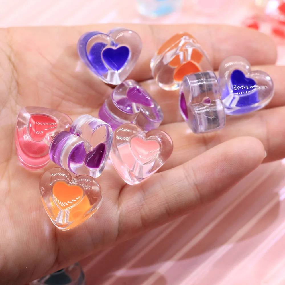 

Милые разноцветные акриловые бусины в форме сердца с отверстием посередине, милое сердечко, конфетные бусины с отверстием, фурнитура для из...