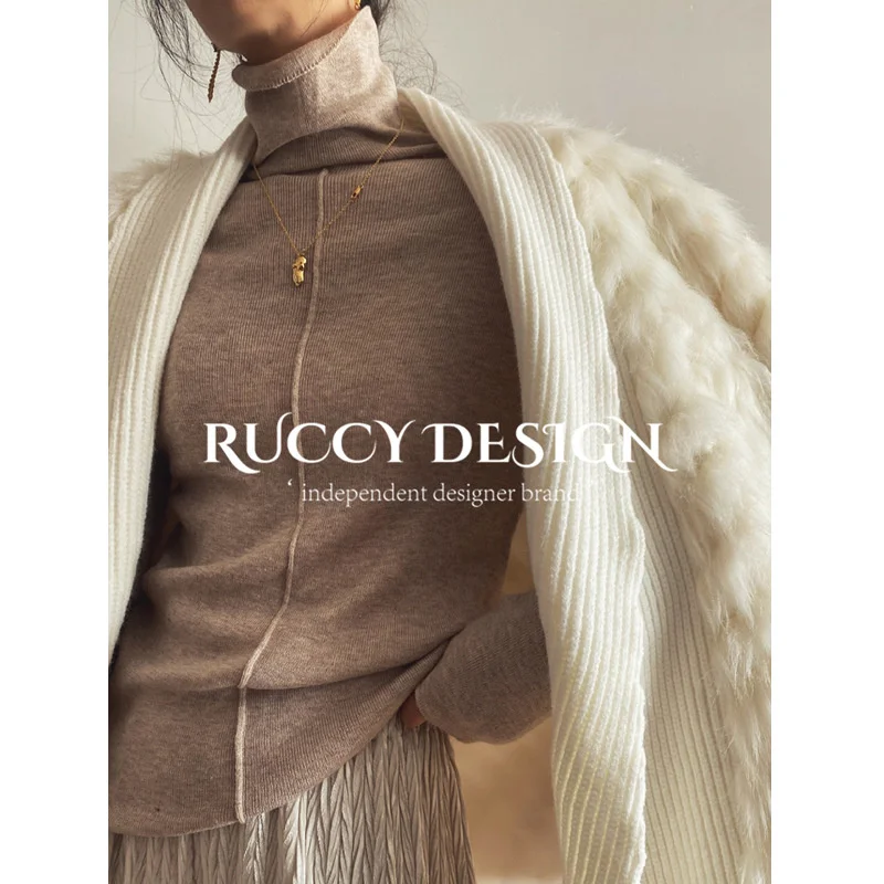 

Новинка Осень-Зима мягкий восковой средней и вертикальной нитью эластичный кашемировый свитер Ruccy из ягненка с высокой горловиной женский ...