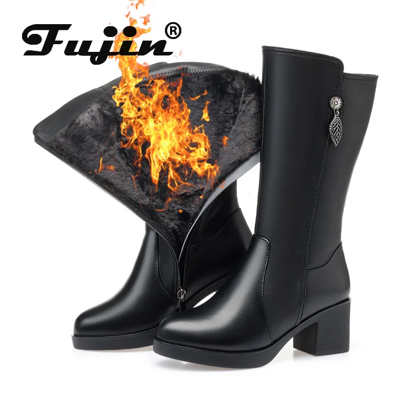 

Fujin Women's Snow Boots New for Autumn Winter 2021 Shoes Thick Bottom Winter Fur Warm Plush Fashion Breathable Long Boots