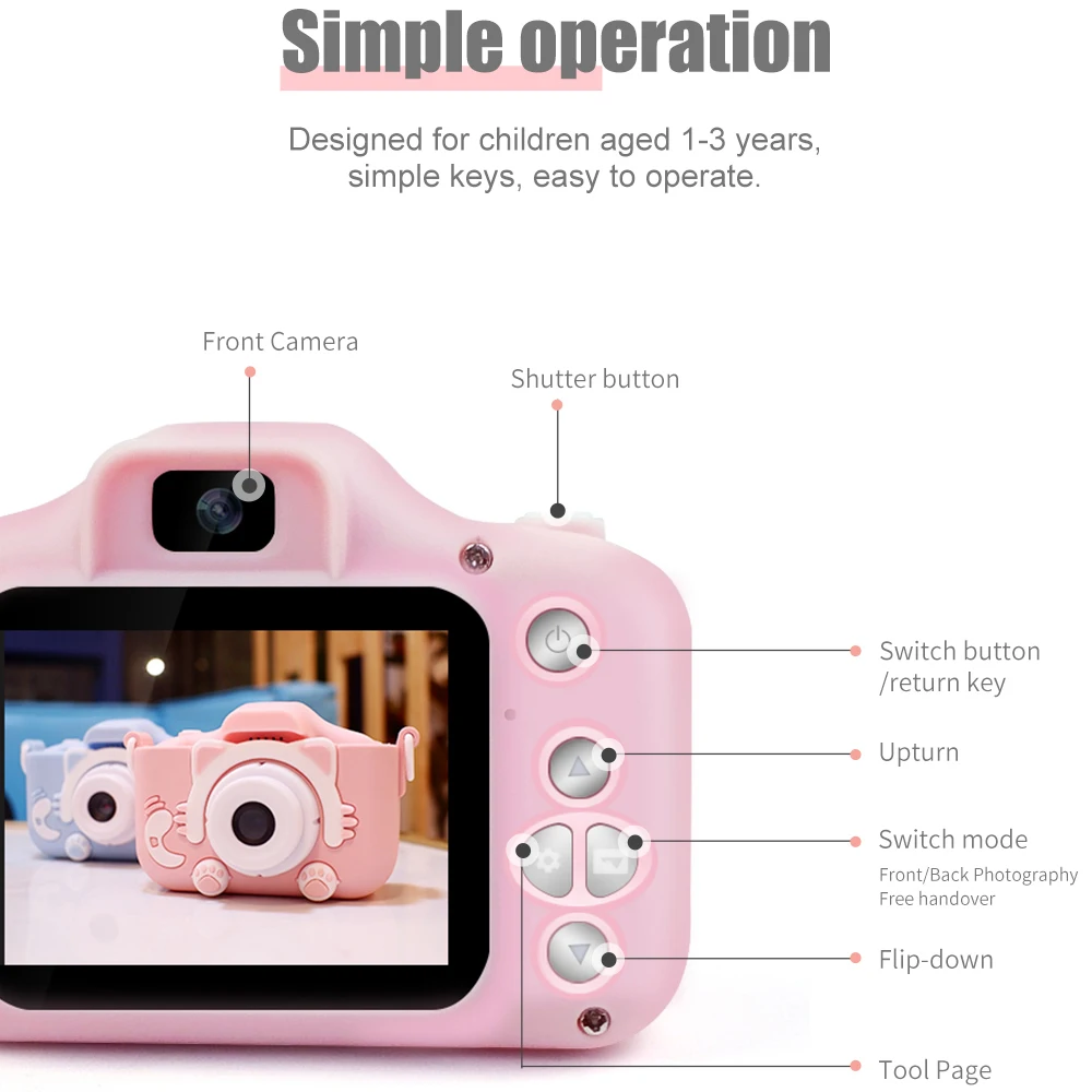 

2000W Double shot Children Kids Camera Baby Gifts Birthday Gift Digital Cameras Projection Video Camera Mini Educational Toys