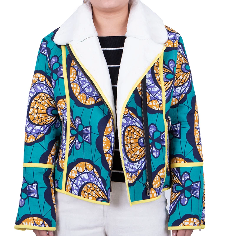 

Winter Women Coat African Top Coats with Fur 2019 African Wax Print Warm Oversize Parka Jacket for Women African Clothes WY3512