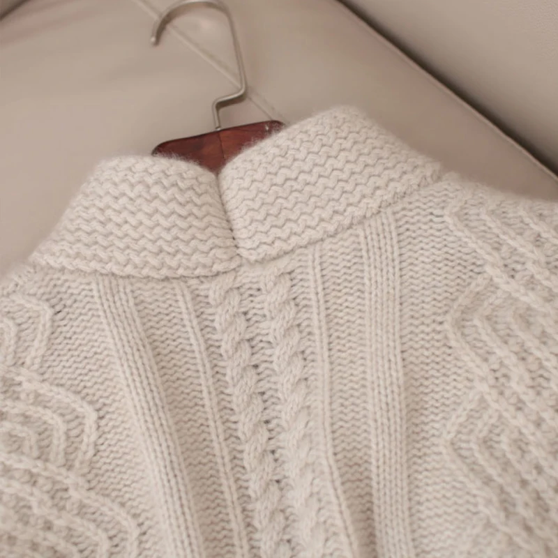 FMFSSOM осень зима шерстяной вязаный свободное с пояском Длинный Элегантный