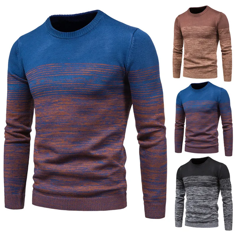 Autumn 2020 New Men's Knitwear Crew-neck Variegated Pull-over Sweater