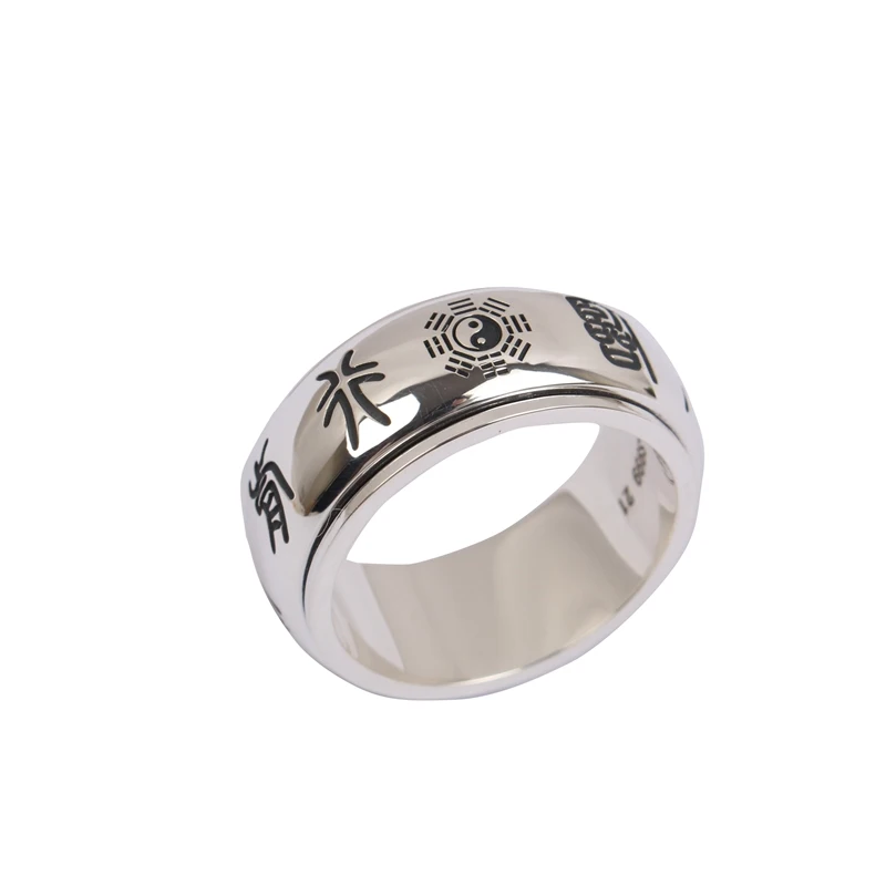 

Custom 999 Sterling Silver Ring Female Road Six Word Mantra Male Thumb Ring Gossip Ring Lucky Forefinger Ring Rotatable Custom
