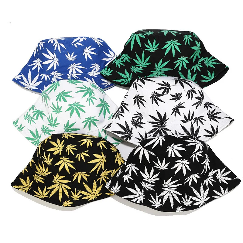 

Panama Leaf Print Bucket Hat Hip Hop Fisherman Hat Men Women Outdoor Summer Casual Cotton Bob chapeau Visor Bucket Cap