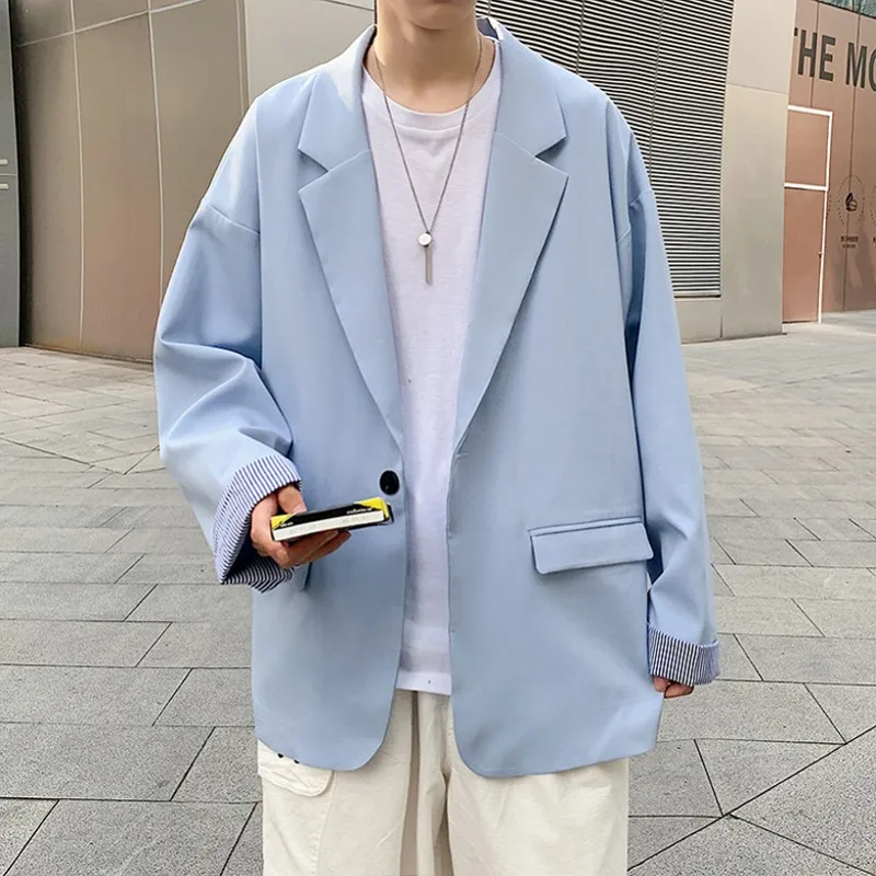 

Модный повседневный Блейзер большого размера d, мужские полосатые манжеты в стиле пэчворк, 2021, корейский стиль, куртка для колледжа, пальто, ...