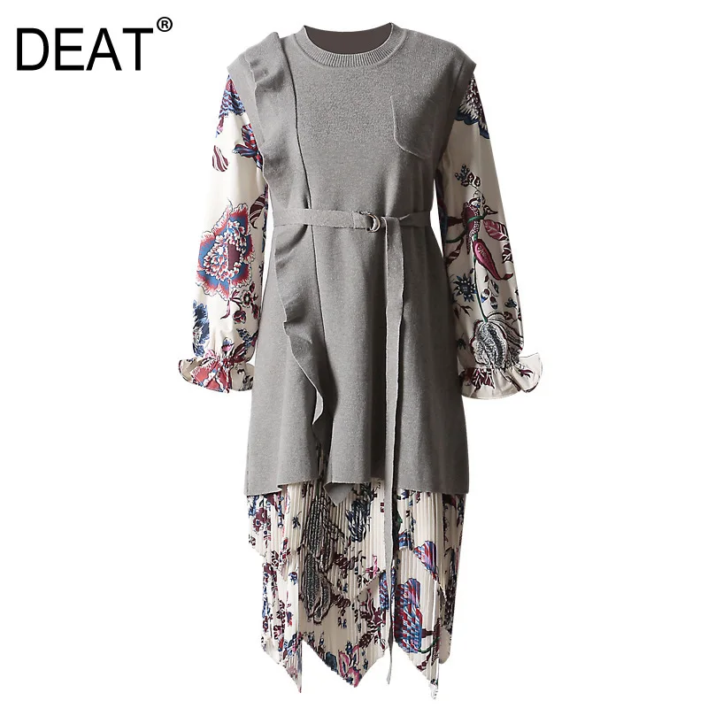 DEAT/пуловер для отдыха с круглым вырезом платья до середины икры свободное платье