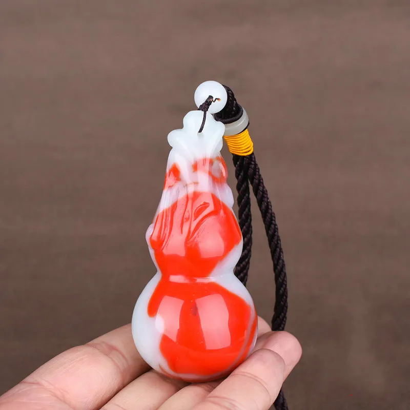 Gourd натуральный красный белый нефрит кулон ожерелье Китайский ручной резной Шарм