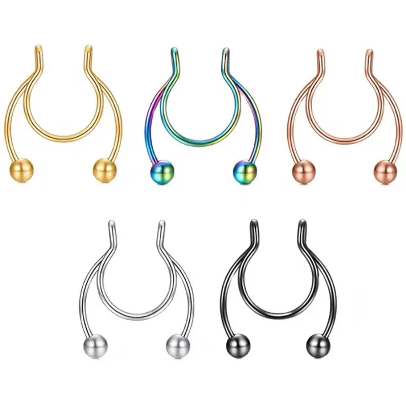 1pc Fake Nose Ring Clip Septum Piercing Stainless Steel Punk Nose Ring Hip Hop Fashion Women Body Jewelry Non-Pierced