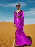 gorgeous long sleeve velvet evening dress with crystal beaded arabic dubai plus size prom dresses morrocan kaftan robe de mari%c3%a9e