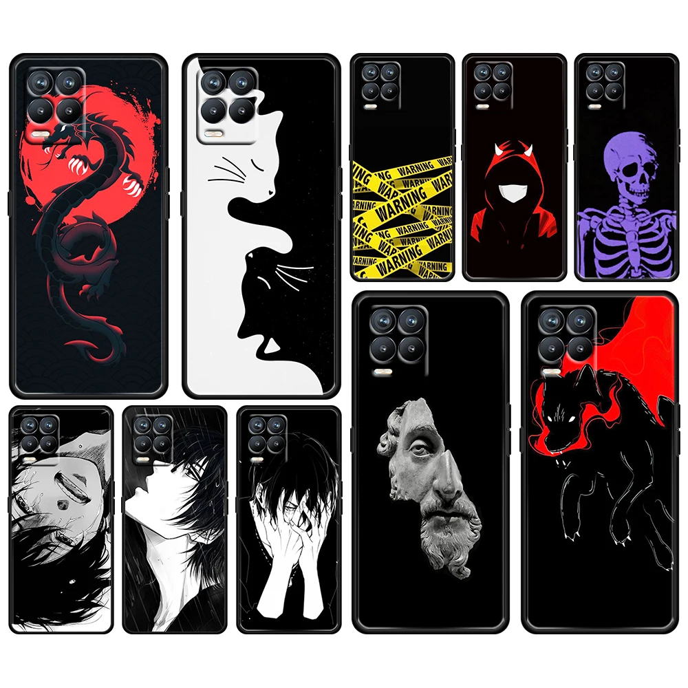 

Japanese fantasy art For OPPO Realme Narzo 30 20 8 8i 7 6 5 3 2 Pro Global 5G Soft TPU Silicone Black Phone Case Cover