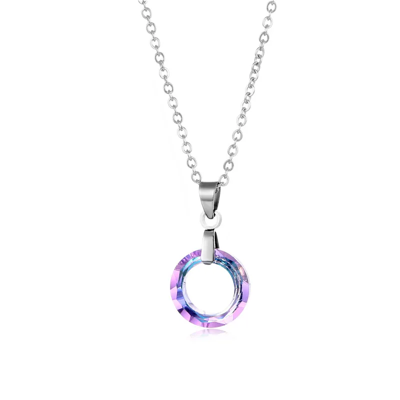 

Fanyang Stainless Steel Necklace Crystal Round Pendant Necklace For Women Transparent Unfade Neck Jewelry Gift
