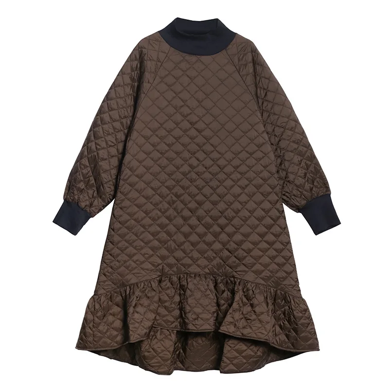 

Johnature New Fashion Thicken Cotton Ruffles Loose Women Dresses 2021 Winter Irregular Patchwork Female Dress