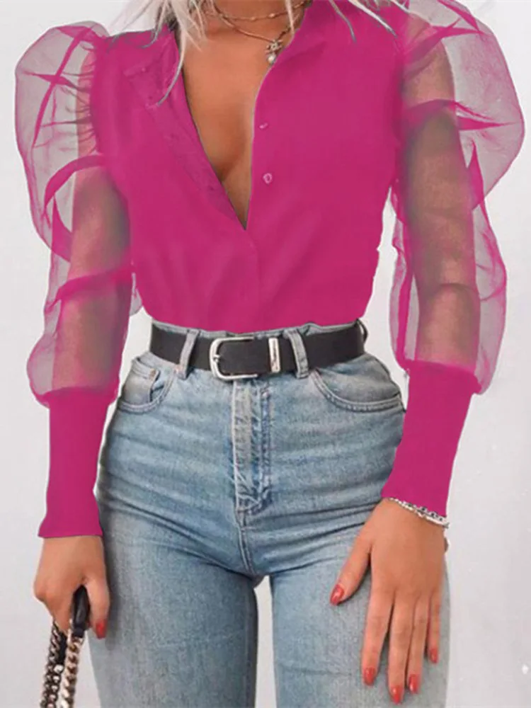 2020 Осенняя женская элегантная повседневная рубашка в сеточку Женская стильная