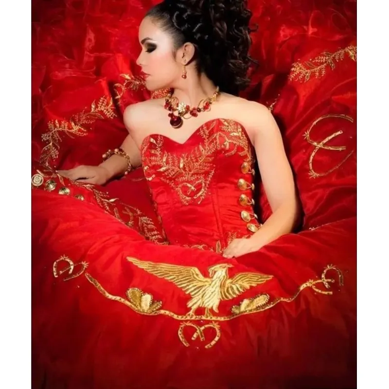 

Red Embroidery Masquerade Gowns Ball Gown vestidos de 15 anos Quinceanera Dresses Sweet 16 Dress Pageant Dress 2021