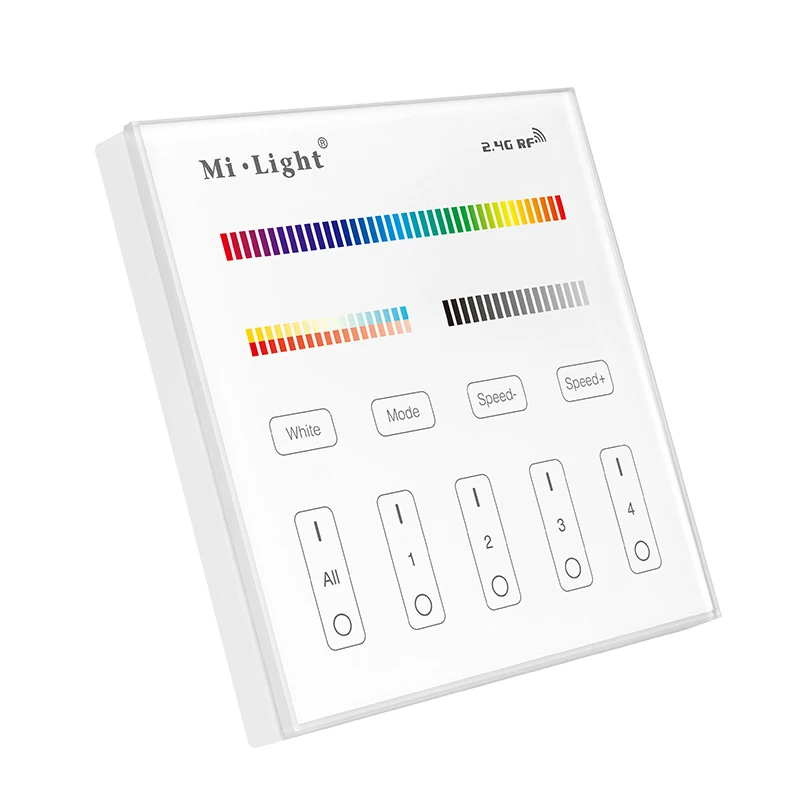 

T4 Miboxer (Milight) 4-zone RGB + CCT AC110V or AC220V smart touch panel remote control for led light strips light bulbs