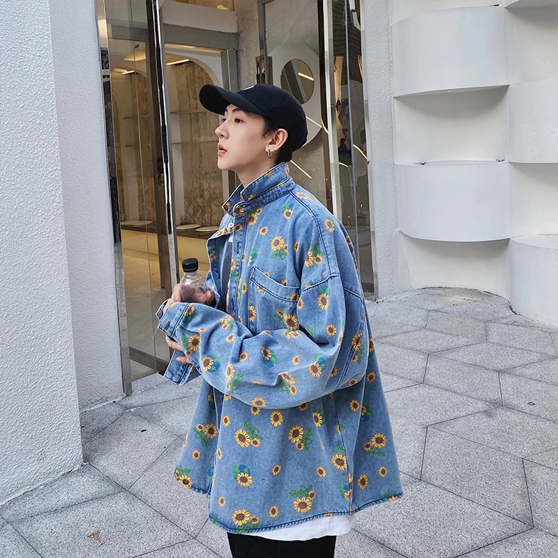 Little Daisy denim spring autumn men's coat Korean version loose mesh red street 2021