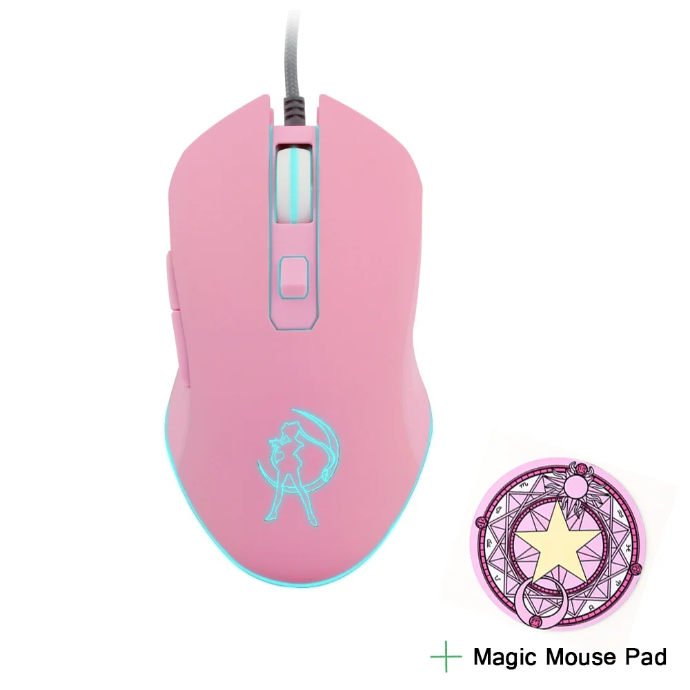 

6D Sailor Moon Gaming Mouse with RGB Backlight Cute Pink 3200 DPI Mause Ergonomical Matte Mice for PC Laptop Girls Gift