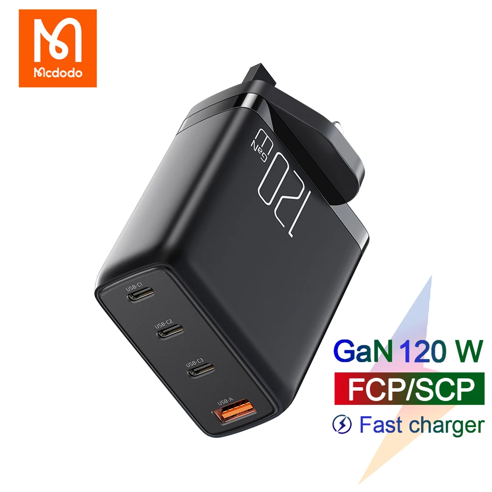 Mcdodo 120W GaN PD Fast Charger QC 4 Ports Portable Type C USB Quick Charge Plug For iPhone Huawei Xiaomi Air Macbook Pro Laptop