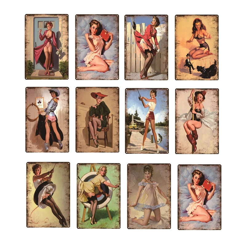 PIN UP GIRL Ретро металлический жестяной знак плакат винтажная табличка дома Паб Бар