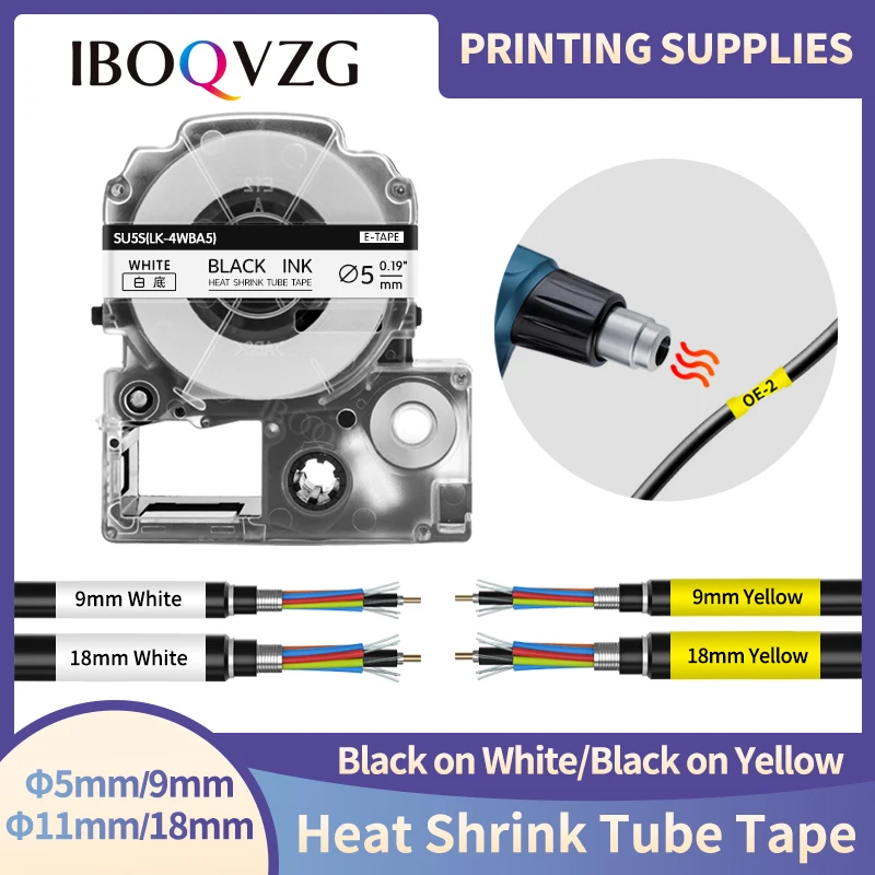 

1PCS 9mm 18mm Heat Shrink Tubes Label Tape SU5S SU11S SU11Y SU5Y for Epson LabelWorks LW-300 LW-400 LW-500 LW-700 Label Maker