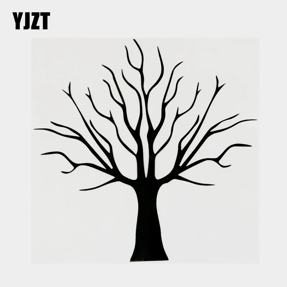 

YJZT 15,6 см × 15,4 см Индивидуальная наклейка на дерево с растениями черная/серебряная виниловая наклейка на автомобиль 18B-0428
