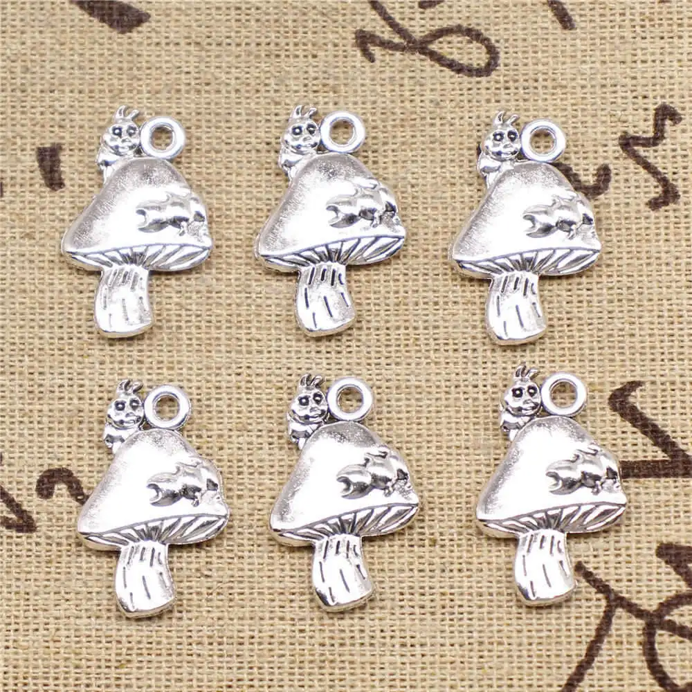 

Pendant Charm 25x16mm Caterpillar Mushroom Charms Antique Silver Color 5pcs
