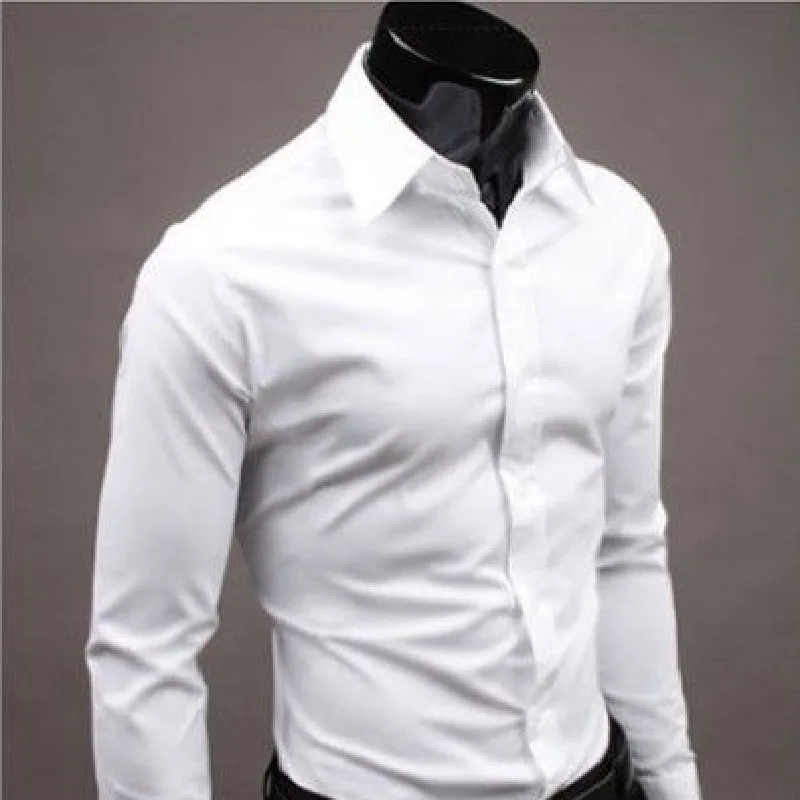 

Mens Luxury Formal Work Casual Plain Solid Colors Stand Collar M-3XL Size Suit Slim Fit Bottom Down Dress Shirt Tops