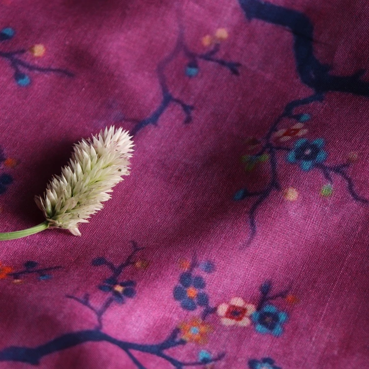 Ткань ramie высокого качества ткань с принтом фиолетовой сливы халат платье
