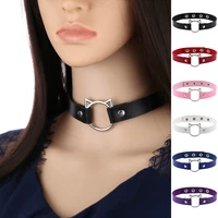 punk women neck chain girl black pu leather cat head soft collar female neckband clavicle chain cosplay jewelry on the neck