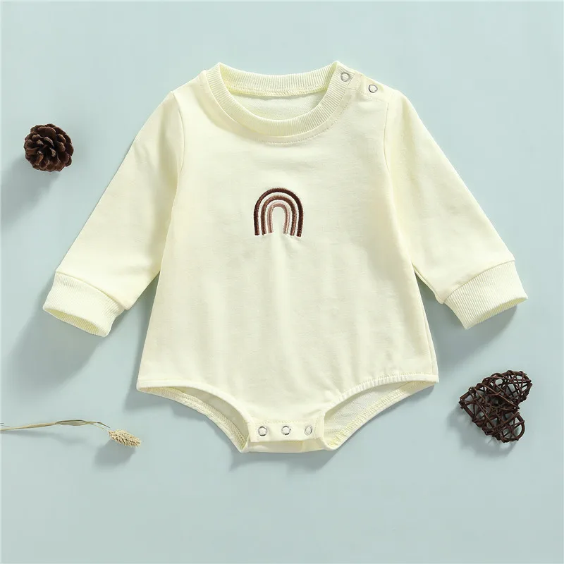 

Детские Осенние Комбинезоны с радужной вышивкой и длинными рукавами, детская одежда для девочек и мальчиков 0-24 месяцев