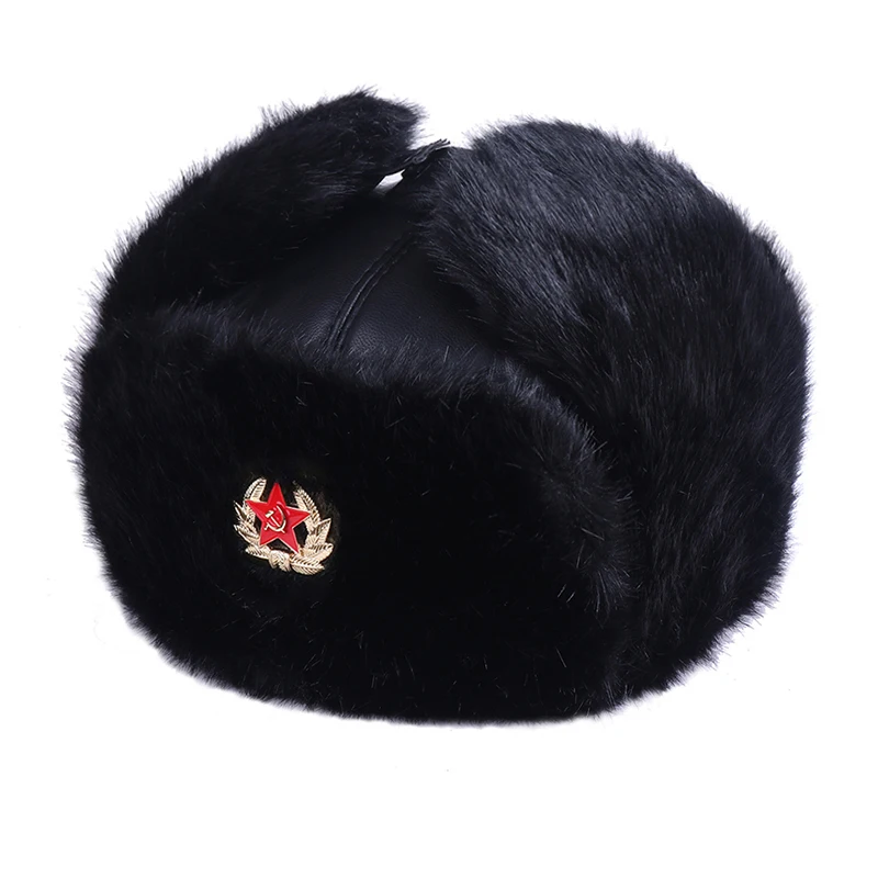 Шапки-бомберы для мужчин и женщин черная русская ушанка зимние плюшевые ушанки