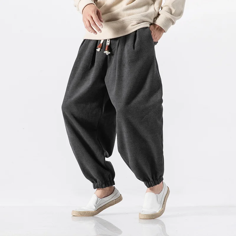 Liketkit Winter Casual Harem Pants Men 2019 Chinese Traditional Solid Thick Jogger Male Baggy Loose Lantern Trousers | Мужская одежда