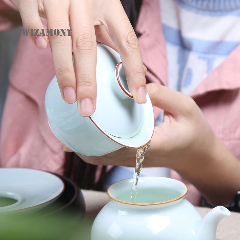 

160ml WIZAMONY Gaiwan Teapot Chinese Cealdon Porcelain Kungfu Tea Ceramic Elegant Tea Set