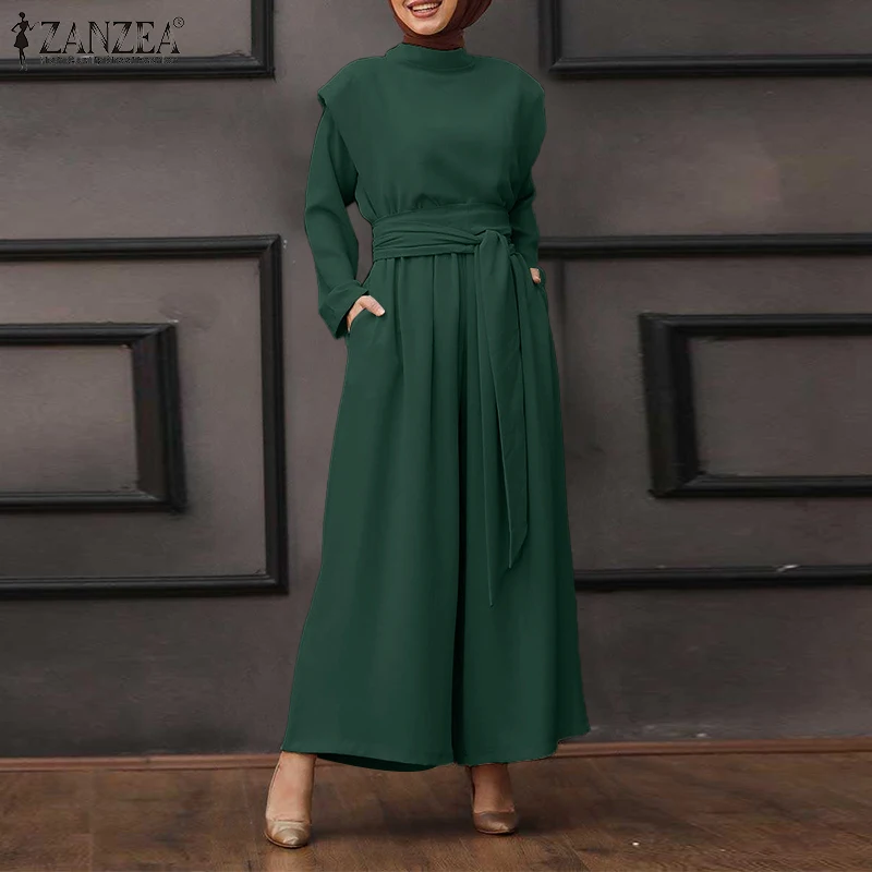 ZANZEA Women Jumpsuits Autumn Long Sleeve Wide Leg Rompers Fashion Solid Loose Playsuits Muslim Islamic Clothing Oversized |
